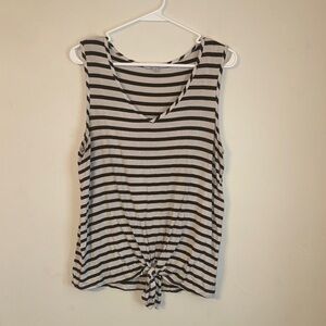 Green Envelope Striped Tank Top with Tie Front